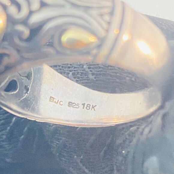 Vintage Sterling Silver & 18K Gold Ornate Gemstone Ring – BJC 925 18K - Picture 4 of 12